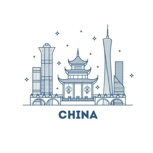 Υπόβαθρο Της Κίνας Κτίρια Και Μνημεία Για Διακοπές Ταξίδια Τουρισμός — Διανυσματικό Αρχείο