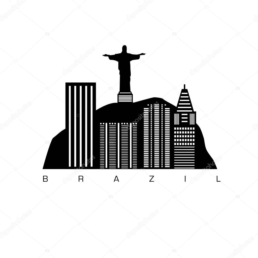 Linear banner of Brazil. Background of Brazil buildings and monuments. For tourism, vacations, travel, culture. Vector illustration.