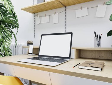 çalışma alanı mockup 3D render. Çalışma alanı kadar sahte.