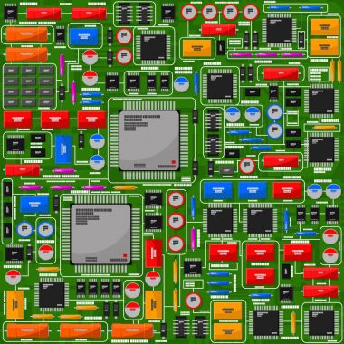 Elektronik bileşenleri ile elektrik pano desen. Tüm elektronik bileşenler ayrı gruplar halinde bulunan ve kolayca manipüle.