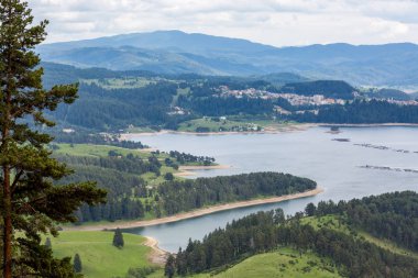 Yükseltilmiş bahar peyzaj Dospat Barajı, Bulgaristan