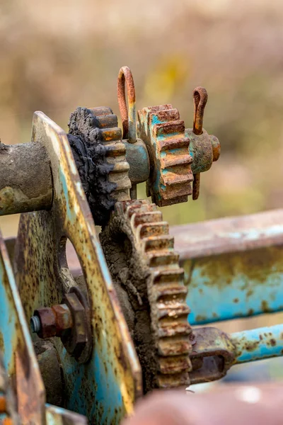 Gear element rusty details of old farm machine — Stock Photo, Image