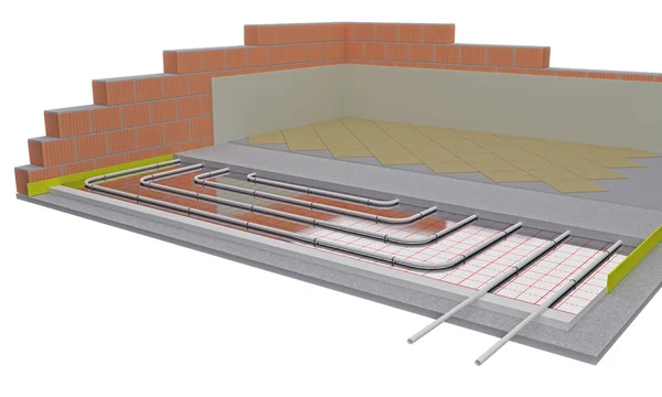 Render Illustration Floor Heating Stock Photo