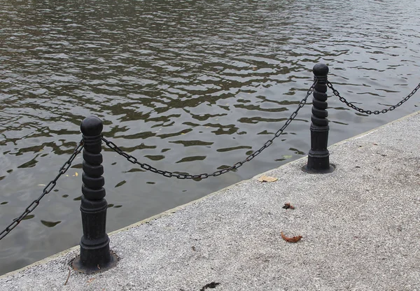 Hek op de dijk van de rivier. — Stockfoto