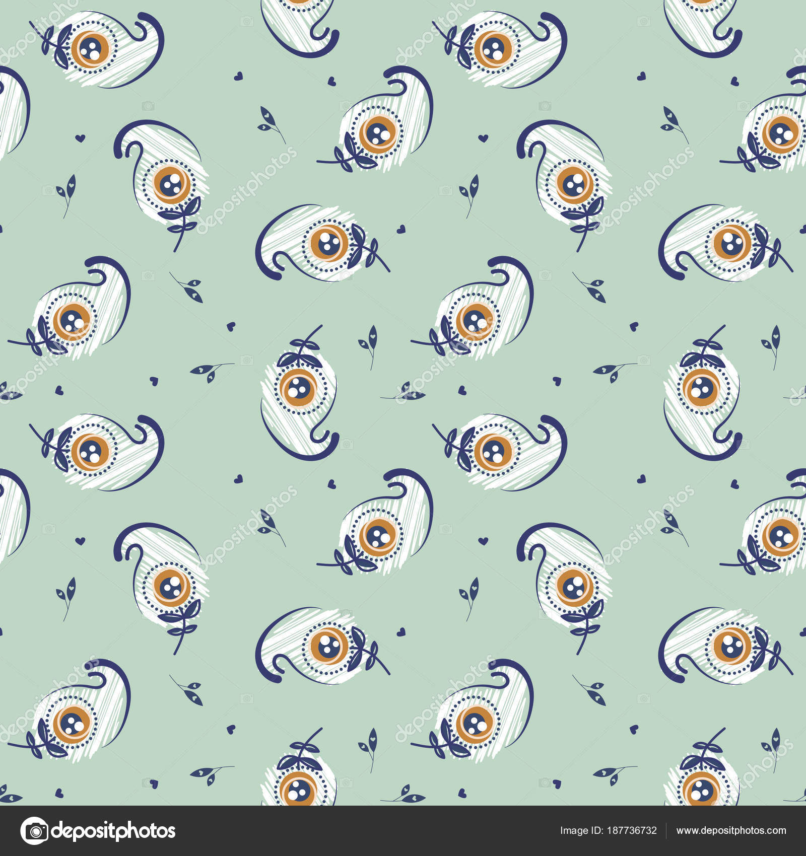 Feather cute green mint seamless pattern vector. — Stock Vector