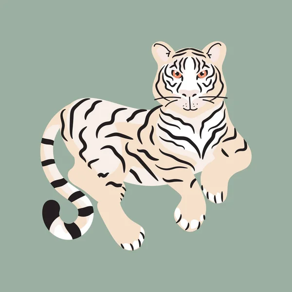 Tigre acostado en el suelo vector aislado . — Vector de stock