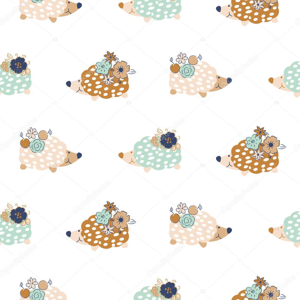 Seamless pattern with hedgehogs.