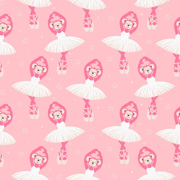 Bailarina de mono rosa danza patrón vectorial sin costuras . — Archivo Imágenes Vectoriales