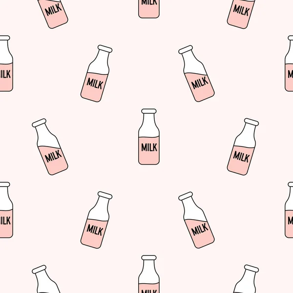 Patrón de vector inconsútil con botellas de leche rosa . — Vector de stock