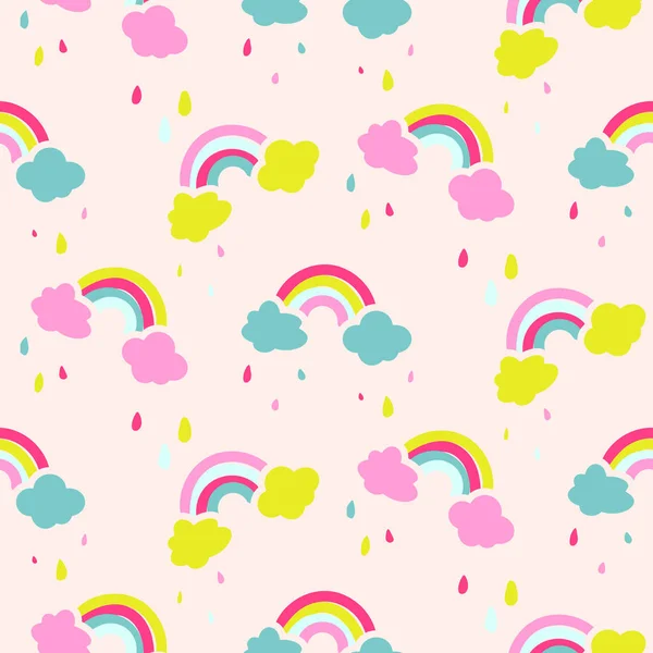 Rainbow i chmury cute baby wektor wzór. — Wektor stockowy
