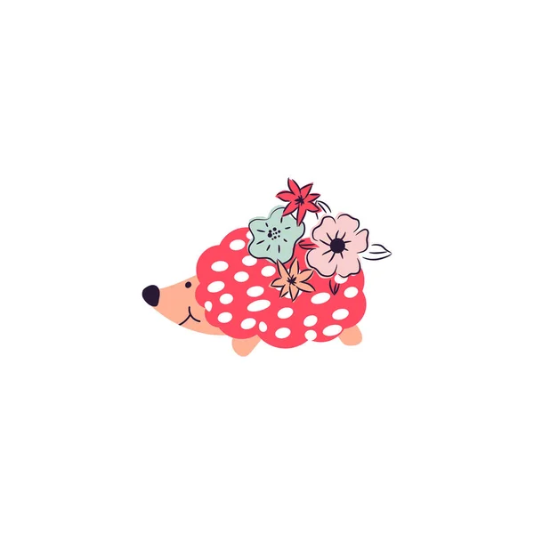 Cute hedgehog with flowers cartoon vector illustration. — Stock Vector