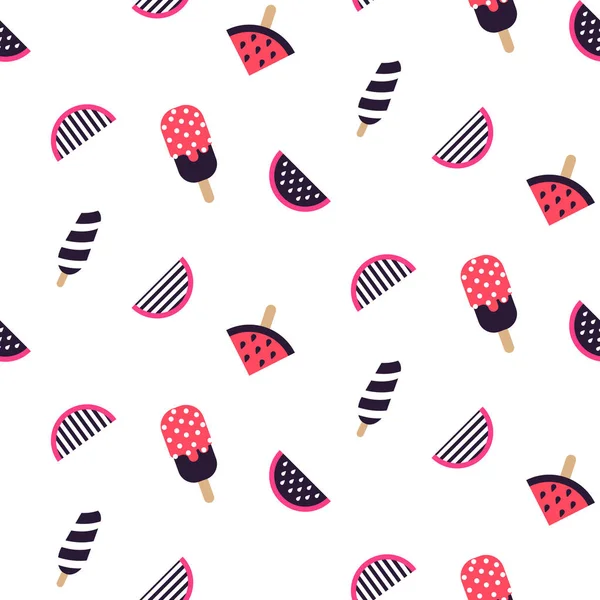 Seamless pattern with fruit ice cream and watermelon. — Stock Vector