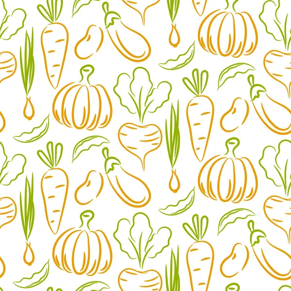 蔬菜素描风格无缝矢量图案. — 图库矢量图片