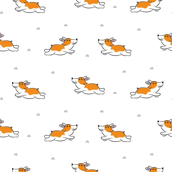 Running corgi dog vector seamless pattern.