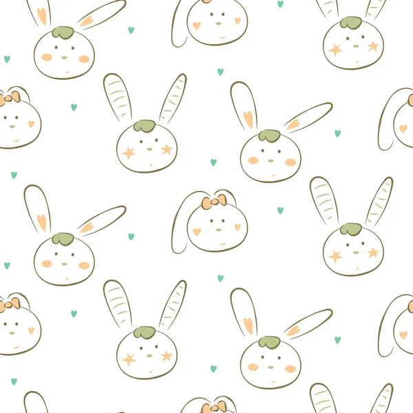 Seamless pattern with cute white doodle bunnies. — Stok Vektör