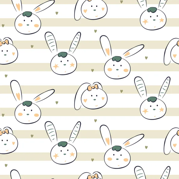 Baby bunny witte vector dier gestreept schattig naadloos patroon. — Stockvector