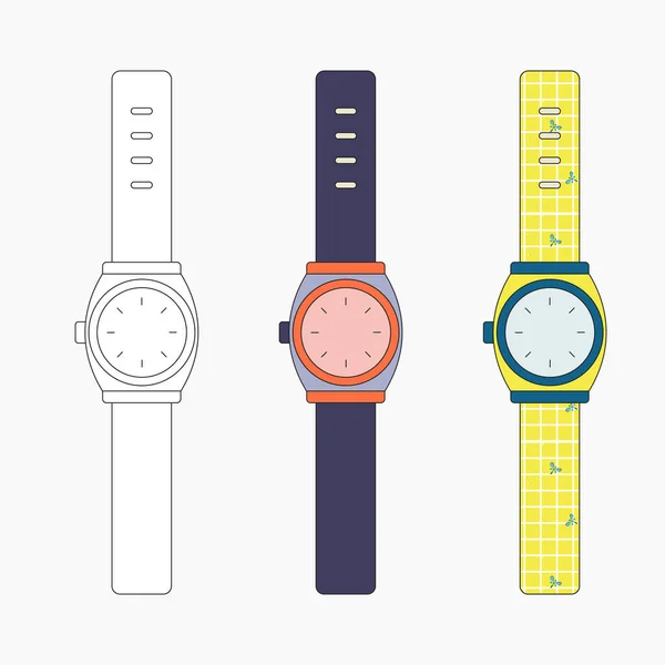 Wrist watches icon collection vector set. Bracelet watches design template. — Stockvektor