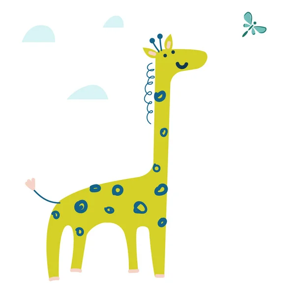 Мила мультяшна жирафа Векторні ілюстрації. Рука намальована дика тварина . — стоковий вектор