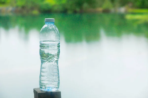 Stock Photo - Water bottle placed on stumps. — Stock Photo, Image