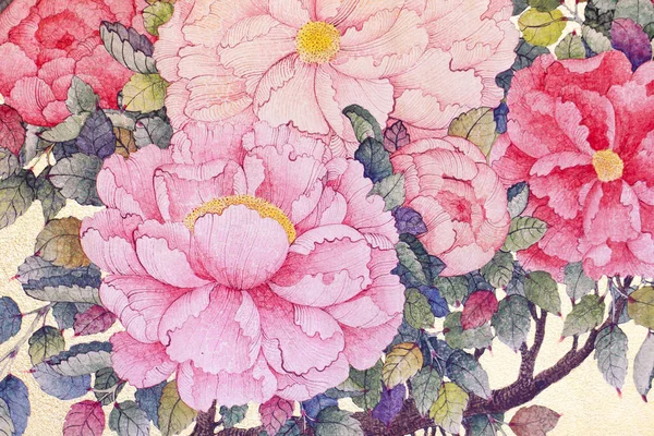 Склад фото - Шелковая цветочная ткань с красными цветами роз на биг — стоковое фото