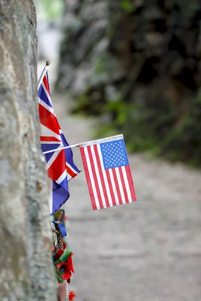 Stock Photo - United States flag embroidered on Hellfire Pass in — Stock Photo, Image