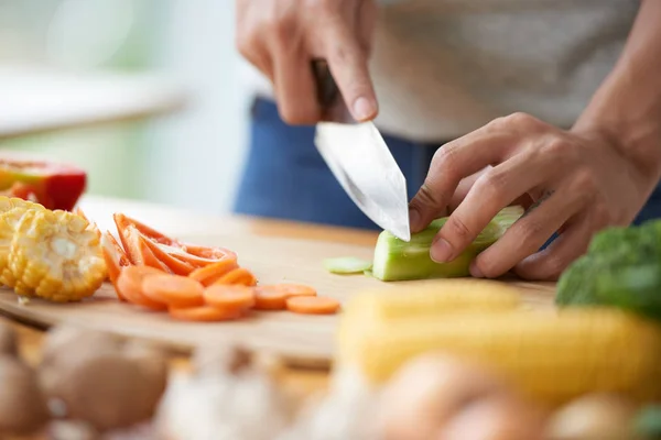 Man cutting celery for soup — Stock Image Man cutting celery for soup Stock Picture