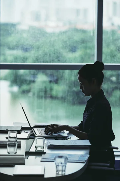 Femme d'affaires travaillant sur ordinateur portable — Photo