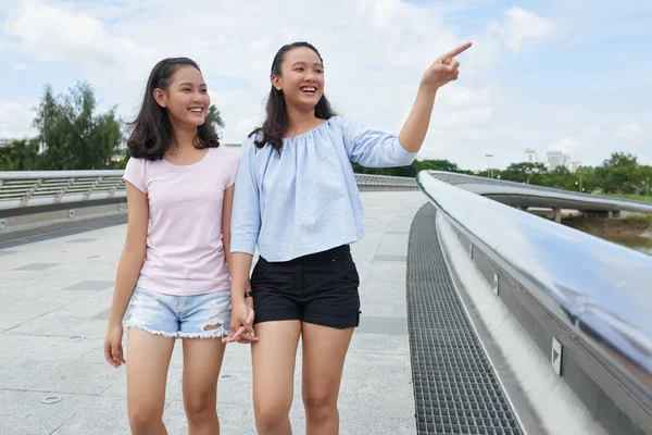 Young sisters holding hands — Stock Photo, Image