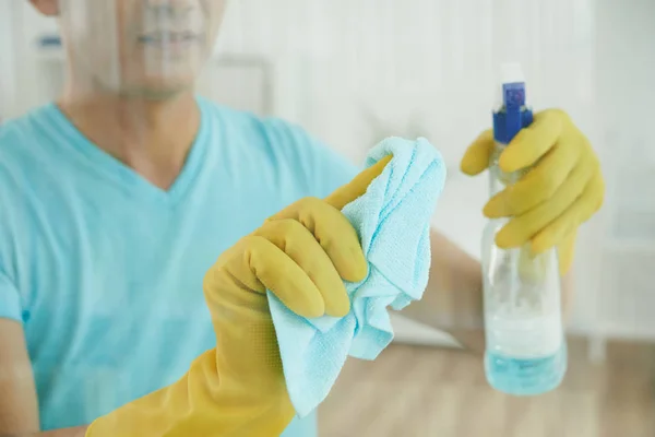 Close Image Man Cleaning Glass Surface — Stock Photo, Image