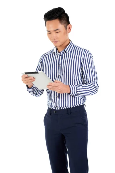 Financial Adviser Reading Information Digital Tablet — Stock Photo, Image