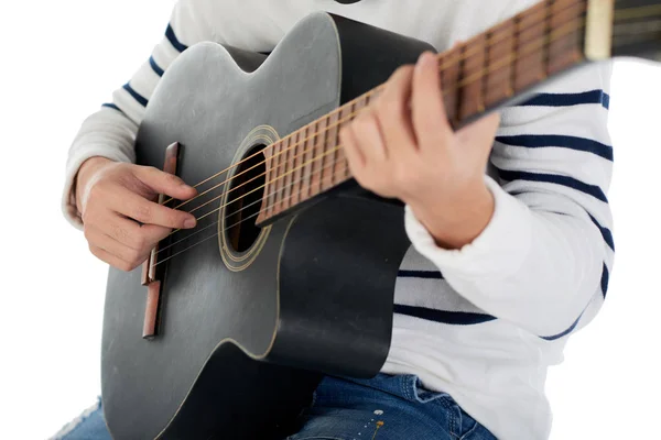 Imagen Recortada Músico Tocando Guitarra Enfoque Selectivo — Foto de Stock