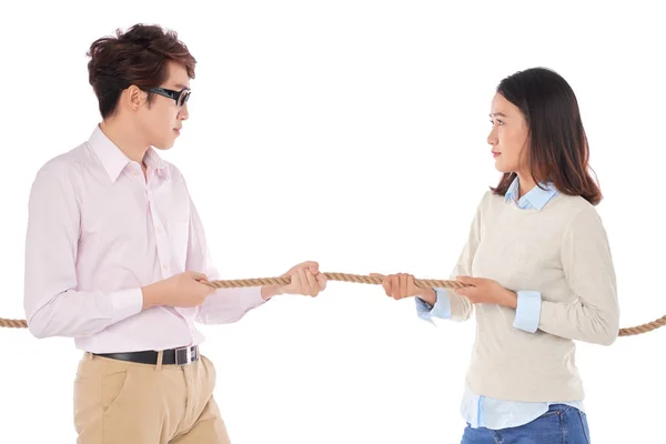 Young Company Managers Playing Tug War — Stock Photo, Image