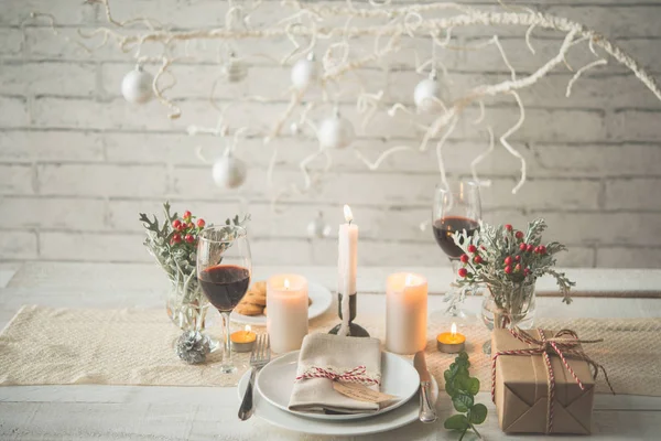 Beautiful New Year Dinner Setting Gift Box — Stock Photo, Image