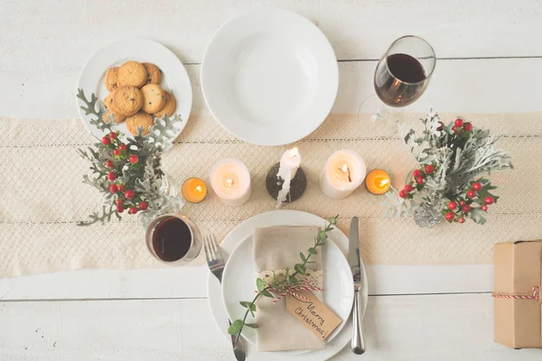 Cena Navidad Con Ramos Velas — Foto de Stock