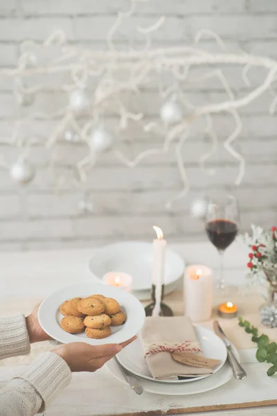 Prato Biscoitos Para Comemoração Natal Casa — Fotografia de Stock