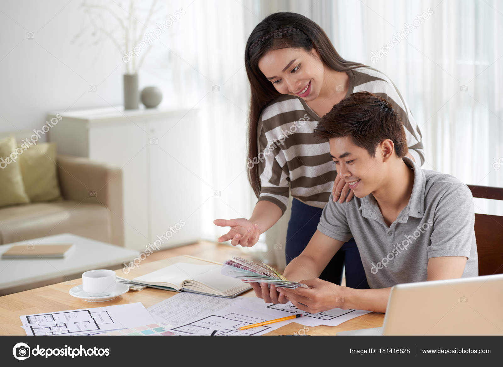 Asian couple in the living room