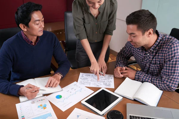 Business Lady Showing General Idea Plan Coworkers — Stock Photo, Image