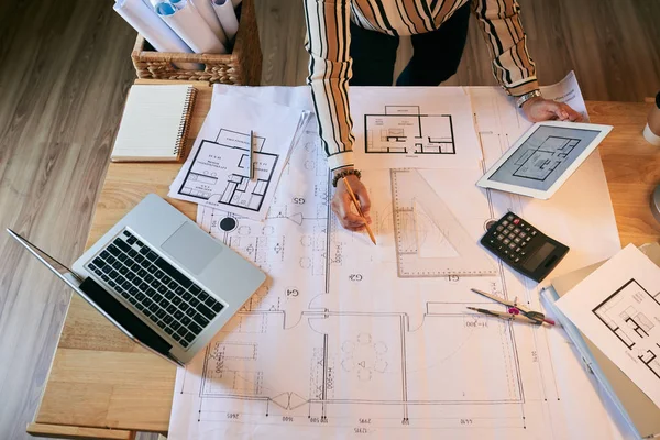 Projeto Desenho Arquiteto Profissional Para Novo Edifício — Fotografia de Stock