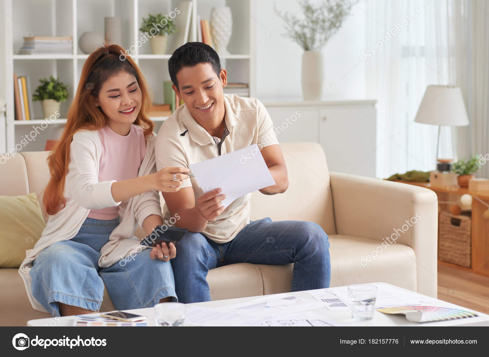 Asian couple in the living room