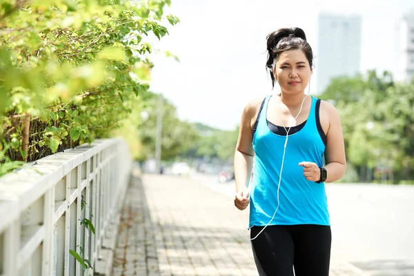 Pretty Asian Young Woman Running Morning — Stock Photo, Image
