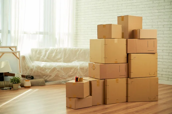 Apartamento Con Cajas Cartón Para Mover —  Fotos de Stock
