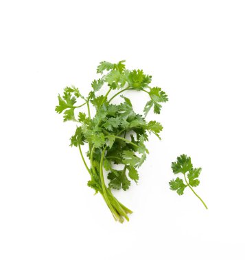 Beyaz arkaplanda izole edilmiş yeşil maydanoz sürüsü
