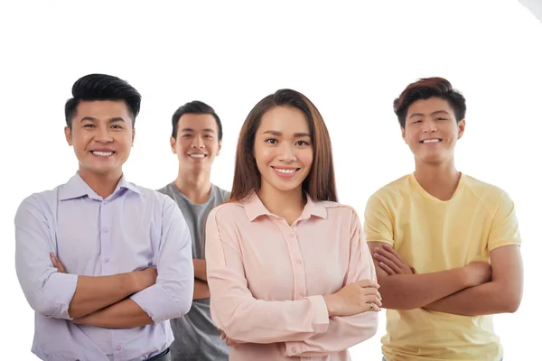 Retrato Sorridente Jovem Equipe Negócios Isolado Branco — Fotografia de Stock