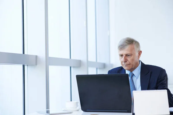 Senior Geschäftsmann Arbeitet Büro Computer — Stockfoto