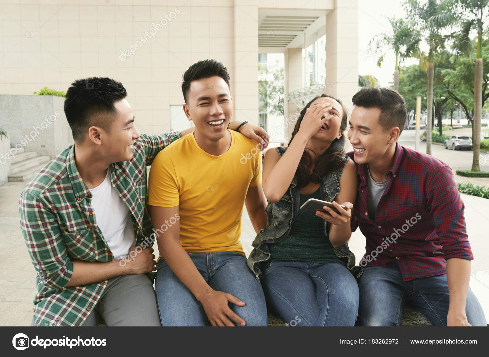 Friends Watching Funny Videos Smartphone Together Stock Photo by ©DragonImages 183262972 Friends Watching Funny Videos Smartphone Together Stock Photo by ©DragonImages 183262972