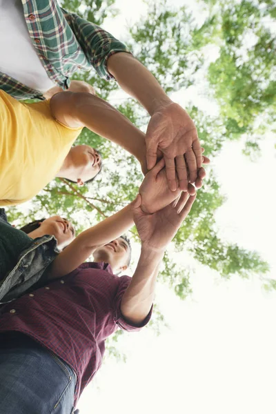 Young People Stacking Hands View — Stock Photo, Image