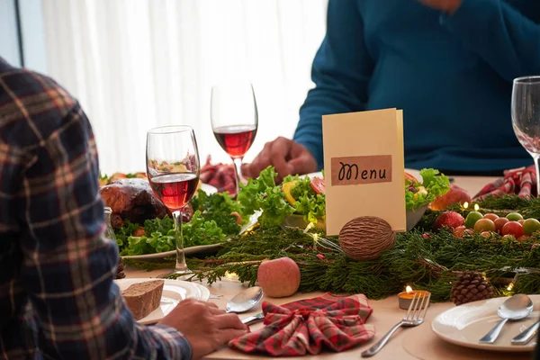 Menu Table Served Christmas Dinner — Stock Photo, Image