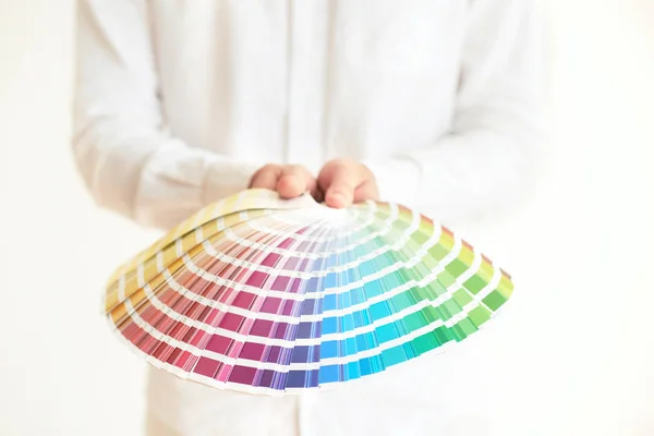 Man Holding Pallet Paint Color Samples — Stock Photo, Image