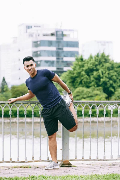 Asian Young Fit Man Warming Training — Stock Photo, Image