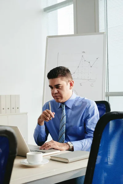 Porträtt Entreprenör Upptagen Med Arbete Laptop — Stockfoto